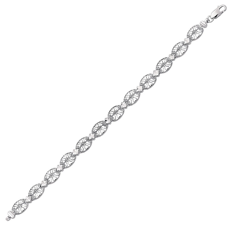 14K White Gold Antique Vintage Look Filigree Oval Link Bracelet