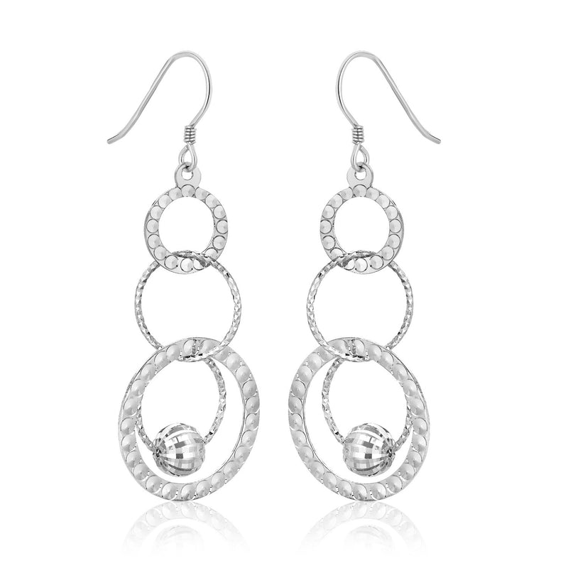 Sterling Silver Multi-Textured Open Rings and Ball Dangling Earrings