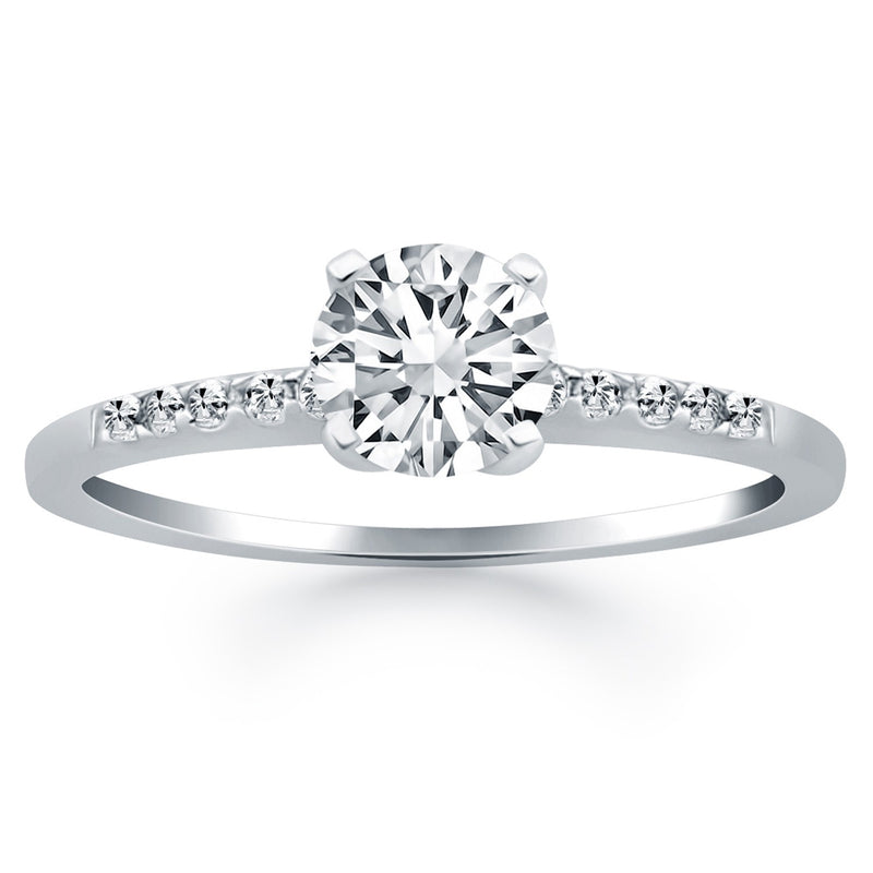 14K White Gold Engagement Ring with Diamond Band Design