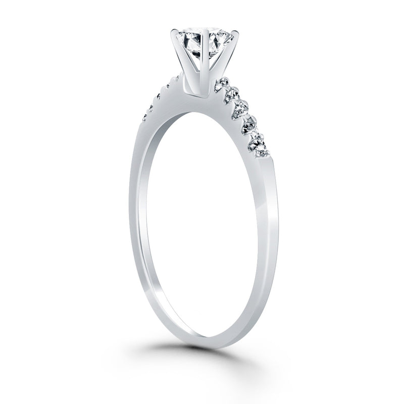 14K White Gold Engagement Ring with Diamond Band Design