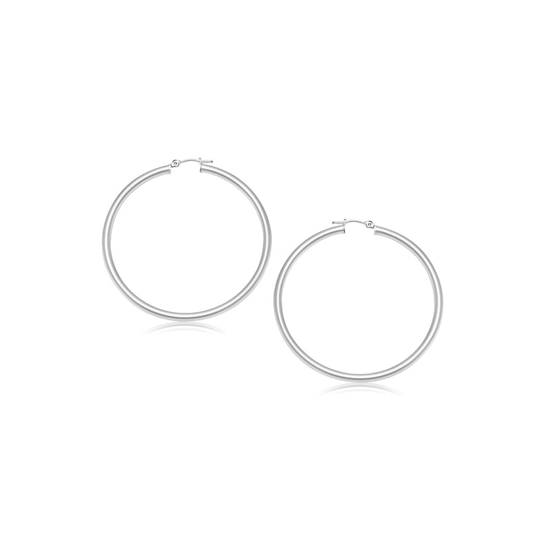 14K White Gold Polished Hoop Earrings (2- mm)