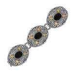 18K Yellow Gold and Sterling Silver Bracelet with Scrollwork and Oval Black Onyx