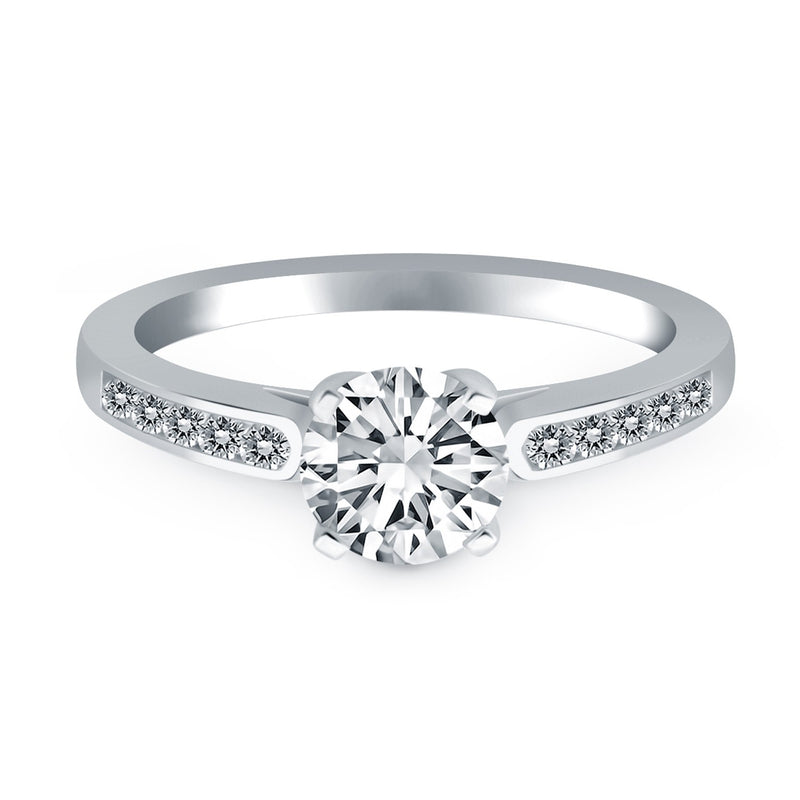 14K White Gold Diamond Channel Cathedral Engagement Ring