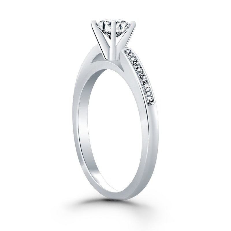 14K White Gold Diamond Channel Cathedral Engagement Ring