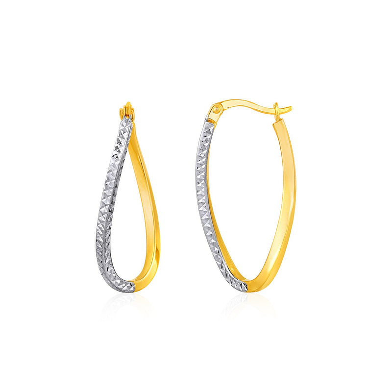 Two-Tone Textured Twisted Oval Hoop Earrings in 10K Yellow and White Gold