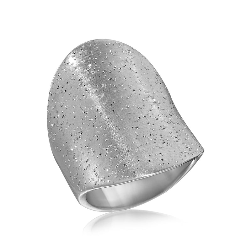 Sterling Silver Tapered Concave Rhodium Plated Ring with Texture