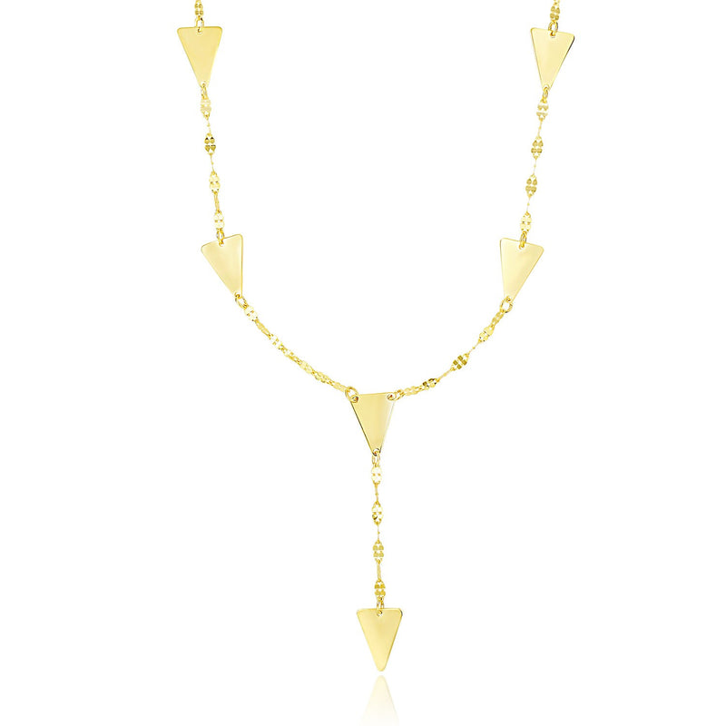 14K Yellow Gold Fancy Lariat Chain Necklace with Triangle Shape Stations