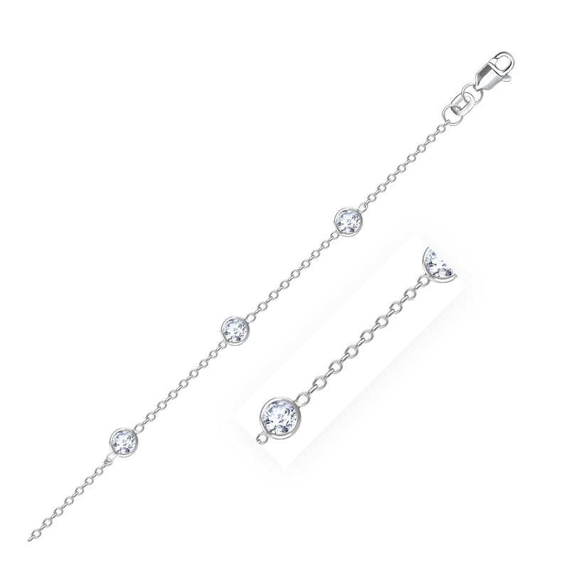 14K White Gold Anklet with Round White Cubic Zirconia