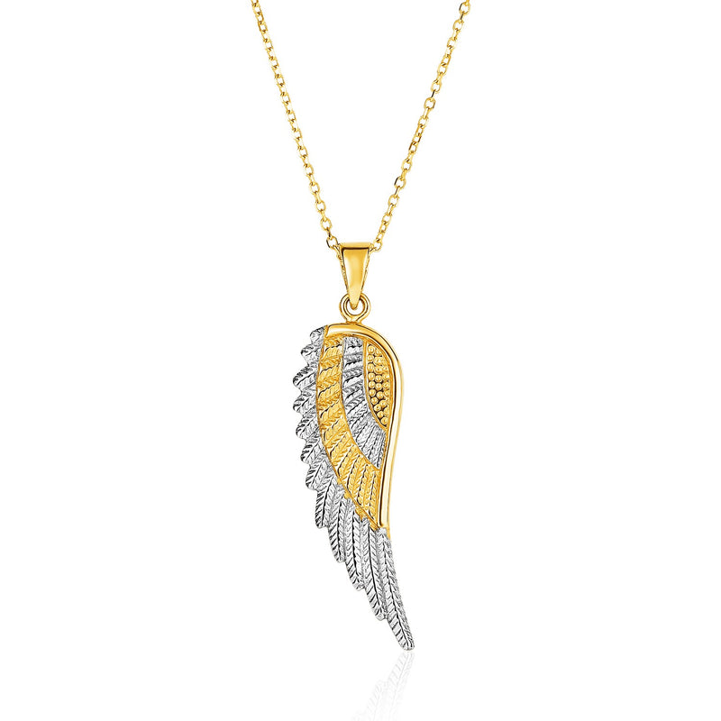 14K Two-Tone Yellow and White Gold Angel Wing Pendant