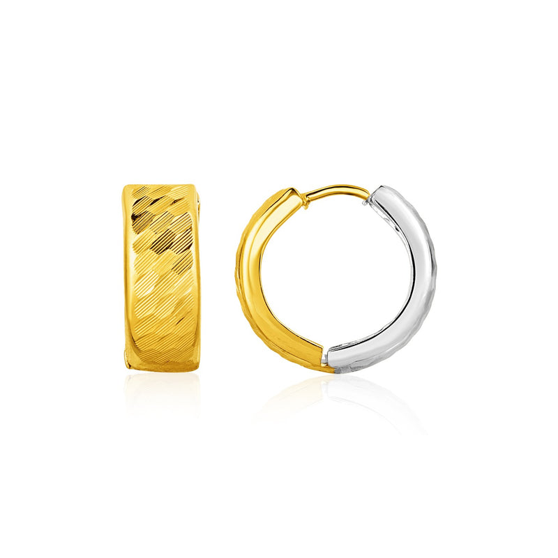 Two-Tone Reversible Textured Snuggable Earrings in 10K Yellow and White Gold