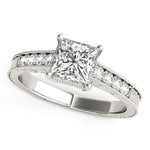 14K White Gold Antique Style Pronged Princess Cut Diamond Engagement Ring (1 1/8 ct. tw.)