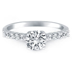 14K White Gold Shared Prong Diamond Band Accent Engagement Ring