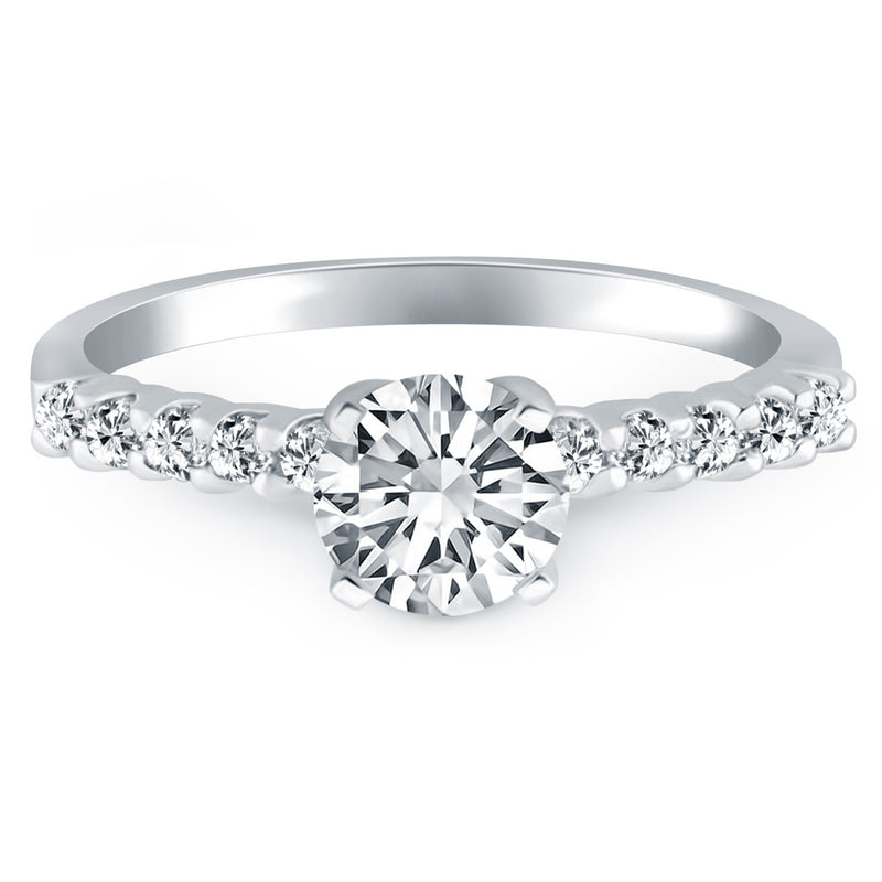 14K White Gold Shared Prong Diamond Band Accent Engagement Ring