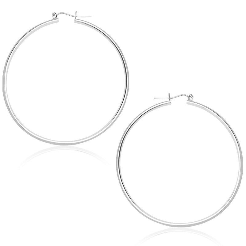 14K White Gold Polished Hoop Earrings (45 mm)