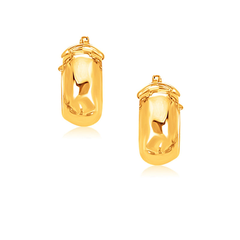 14K Yellow Gold Wide Small Hoop Earrings with Snap Lock