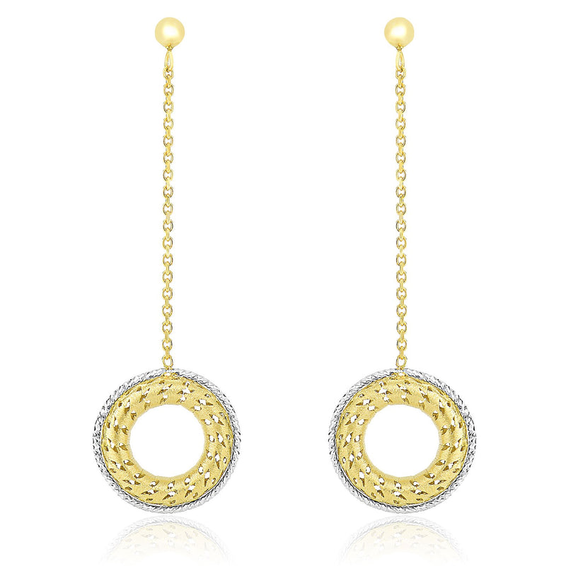 14K Two-Tone Gold Mesh Donut Motif Chain Dangling Earrings