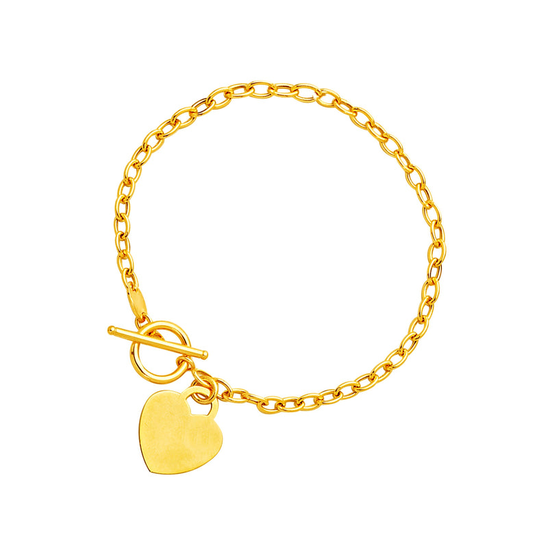 Toggle Bracelet with Heart Charm in 14K Yellow Gold