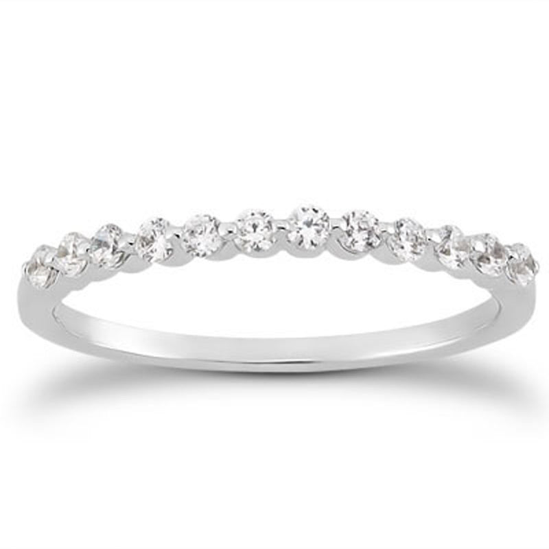 14K White Gold Floating Diamond Single Shared Prong Wedding Ring Band