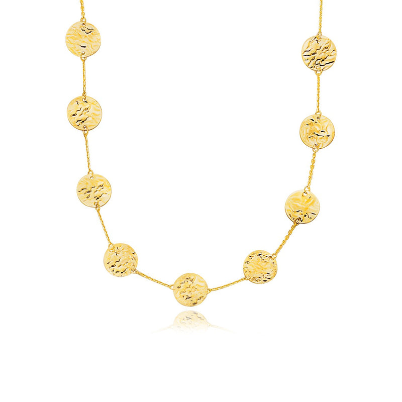 14K Yellow Gold Textured Disc Long Layering Necklace