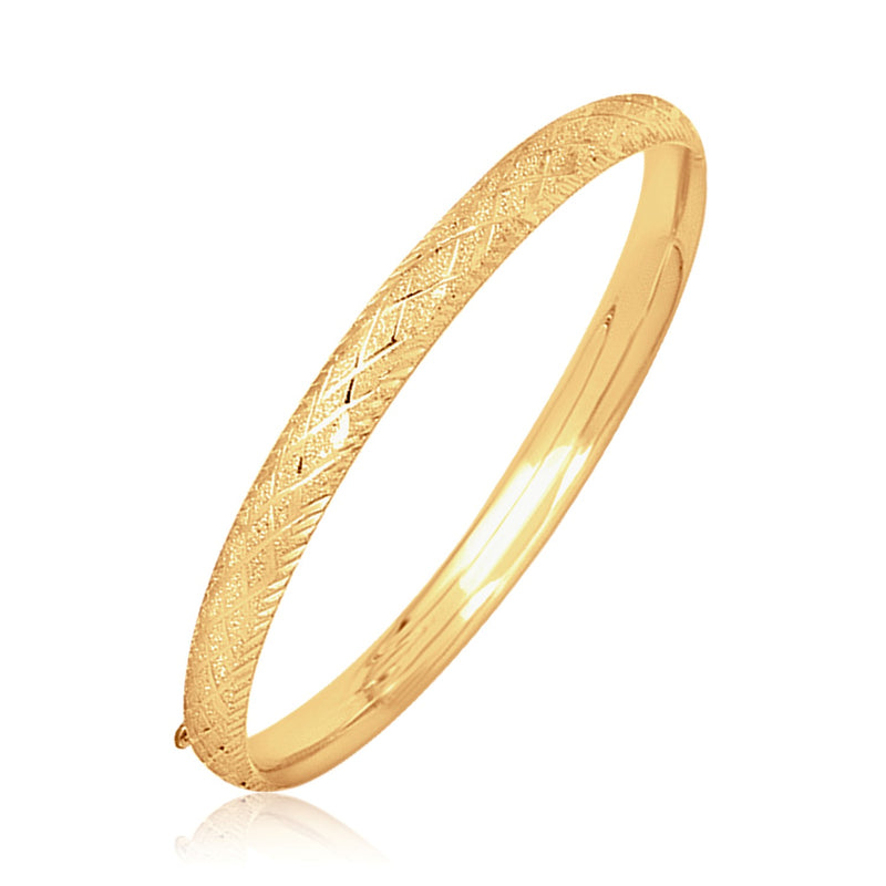 14K Yellow Gold Diamond Carved Bangle (6.0 mm)