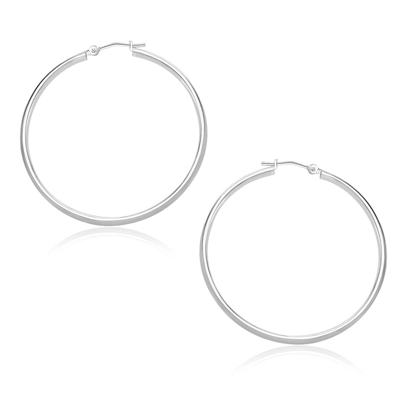 14K White Gold Polished Hoop Earrings (30mm)