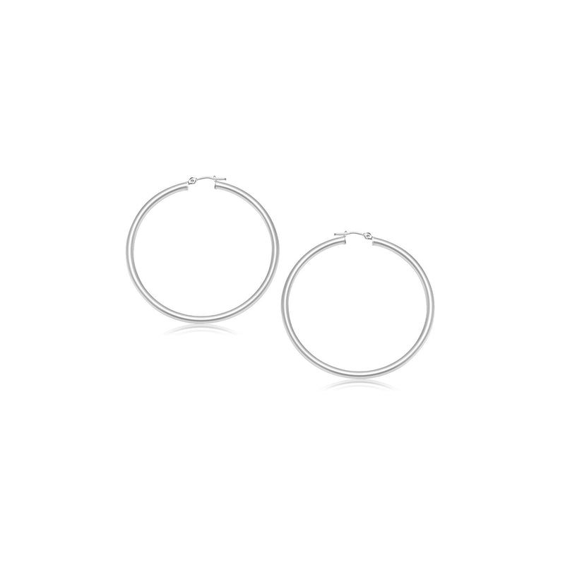 14K White Gold Polished Hoop Earrings (15 mm)