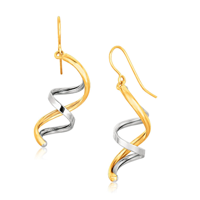 14K Two Tone Gold Double Helix Polished Dangling Earrings