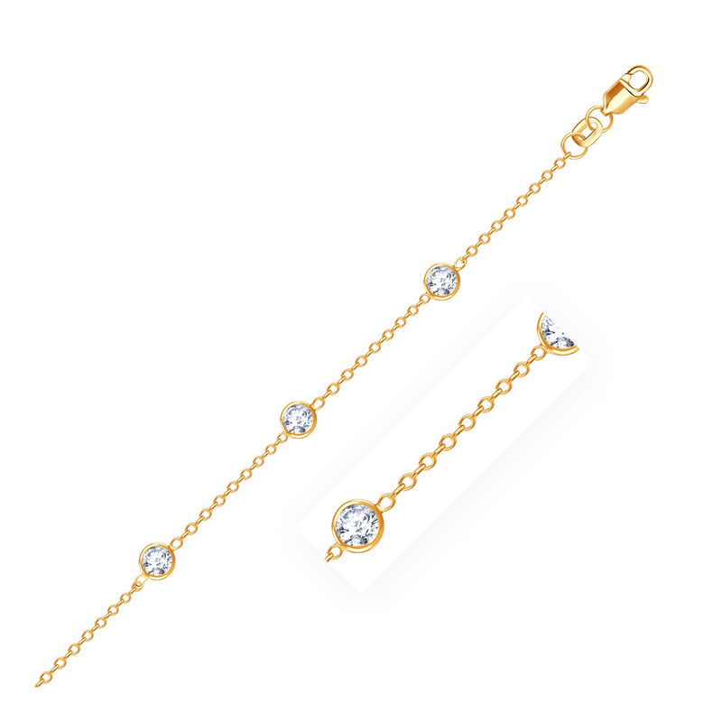 14K Yellow Gold Anklet with Round White Cubic Zirconia