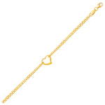 14K Yellow Gold Double Rolo Chain Anklet with an Open Heart Station