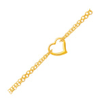 14K Yellow Gold Double Rolo Chain Anklet with an Open Heart Station