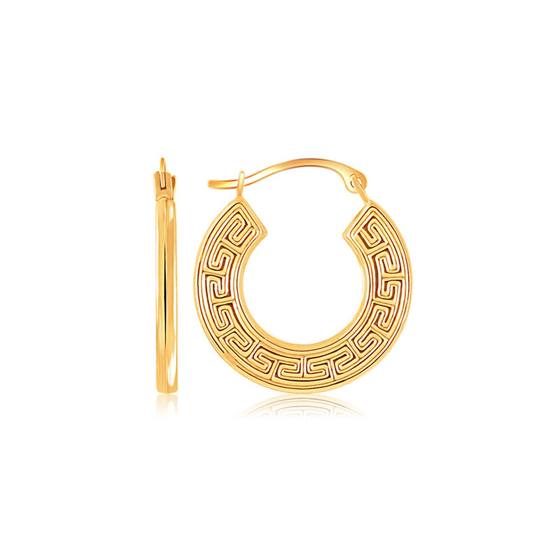 14K Yellow Gold Greek Key Small Hoop Earrings