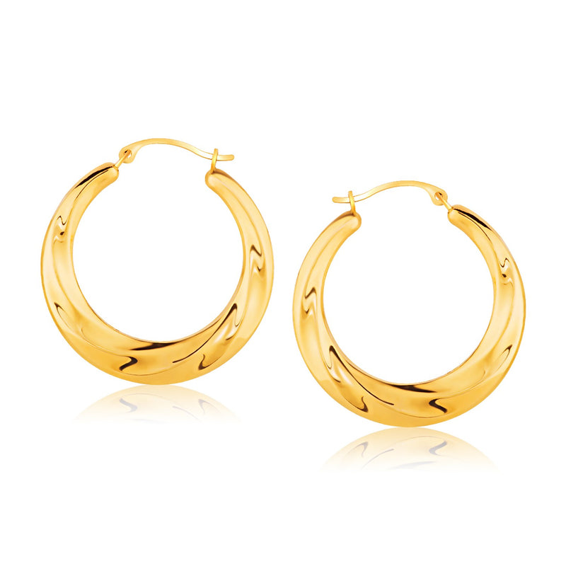 14K Yellow Gold Graduated Textured Hoop Earrings (1 inch Diameter)