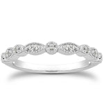 14K White Gold Vintage Look Fancy Pave Diamond Milgrain Wedding Ring Band