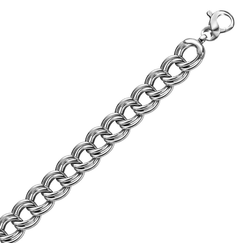 Sterling Silver Rhodium Plated Classic Double Curb Chain Bracelet