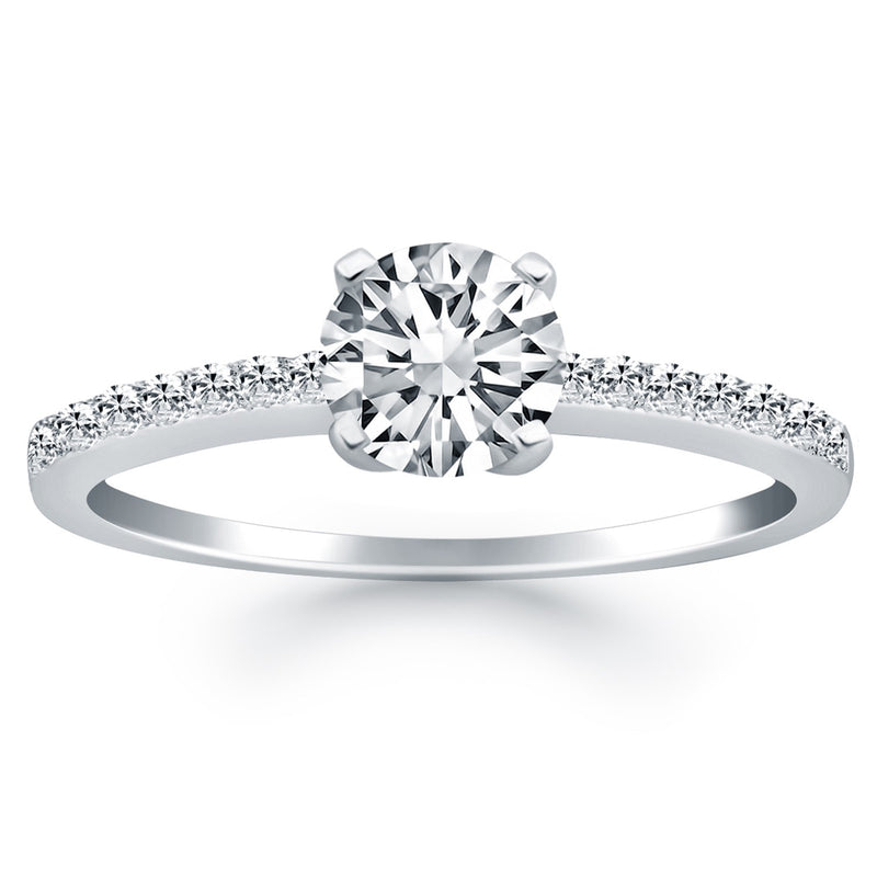 14K White Gold Engagement Ring with Pave Diamond Band