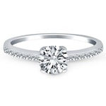 14K White Gold Engagement Ring with Pave Diamond Band