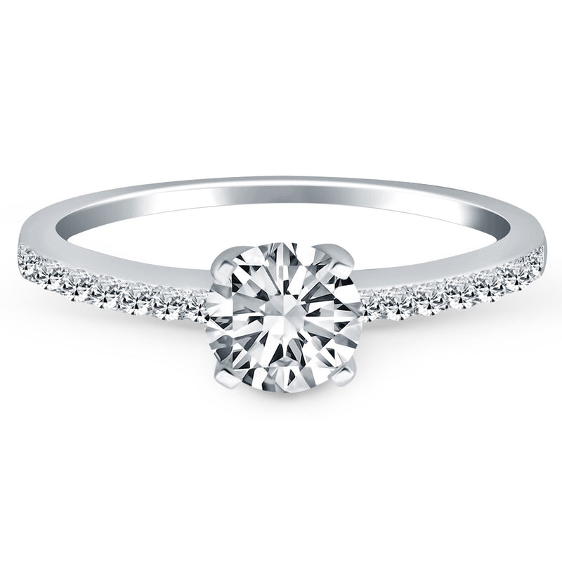 14K White Gold Engagement Ring with Pave Diamond Band