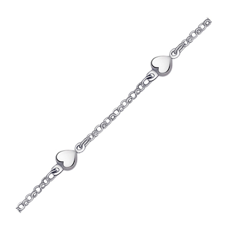 14K White Gold Rolo Chain Bracelet with Puffed Heart Stations