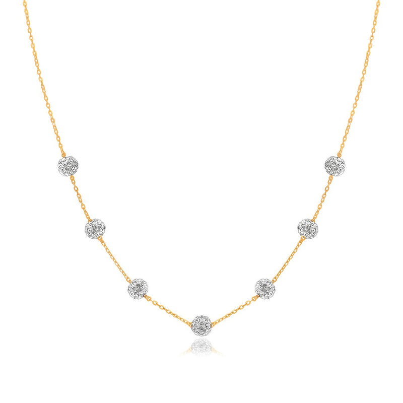 14K Yellow Gold Necklace with Crystal Embellished Sphere Stations