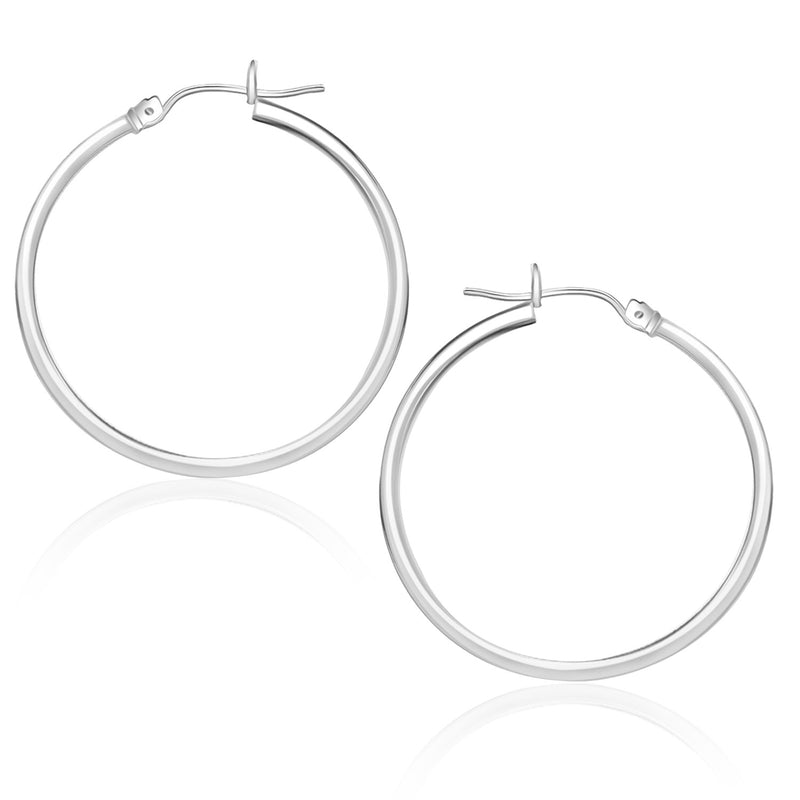 14K White Gold Polished Hoop Earrings (25 mm)