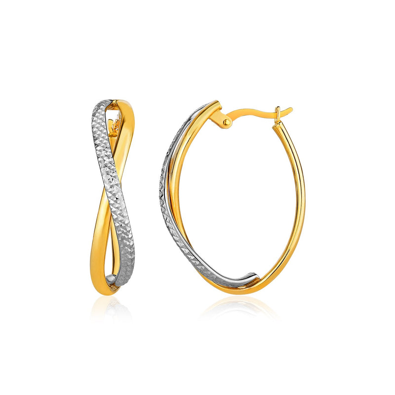 14K Two-Tone Gold Twisted Style Multi-Textured Hoop Earrings