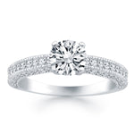 14K White Gold Diamond Micropave Milgrain Engagement Ring