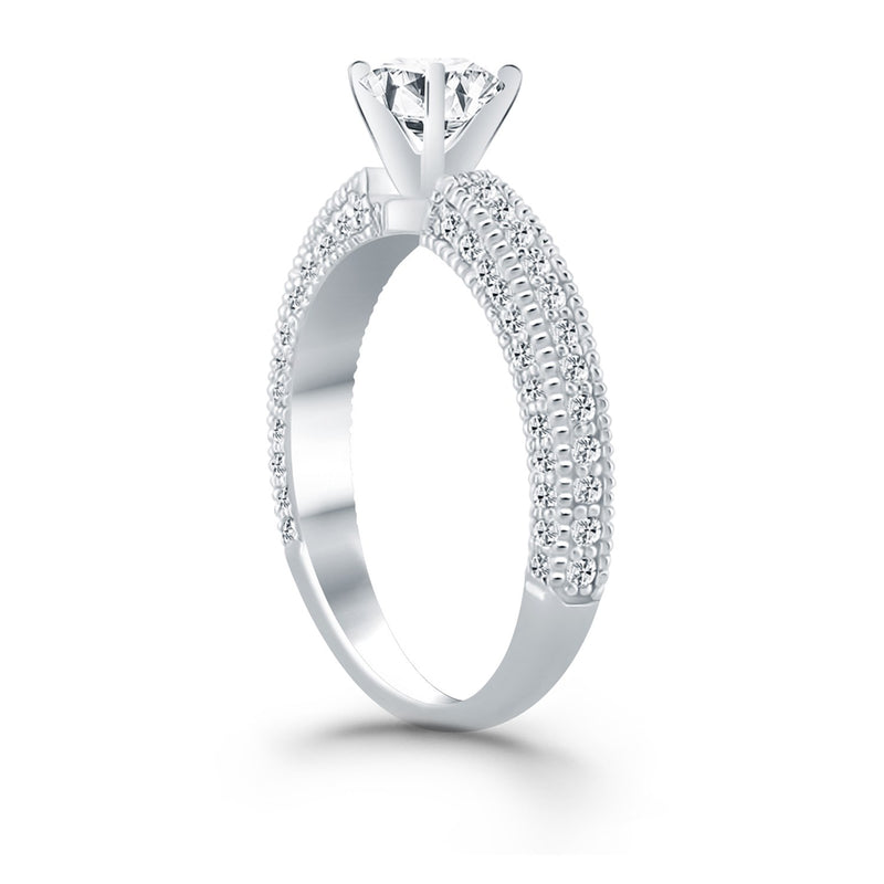 14K White Gold Diamond Micropave Milgrain Engagement Ring