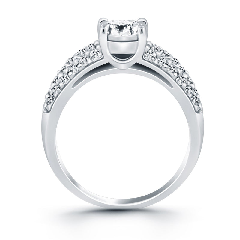 14K White Gold Tapered Pave Diamond Wide Band Engagement Ring