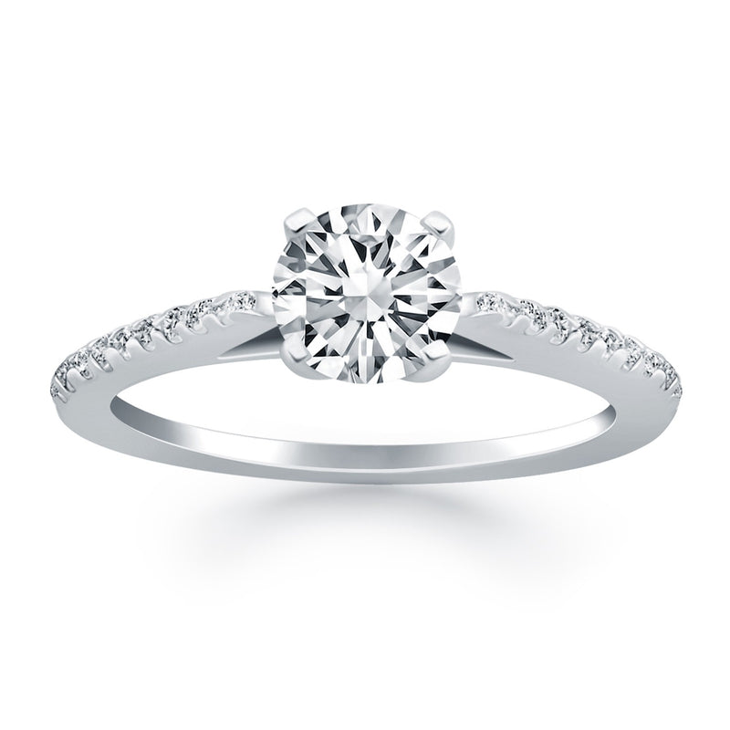 14K White Gold Micro Prong Diamond Cathedral Engagement Ring