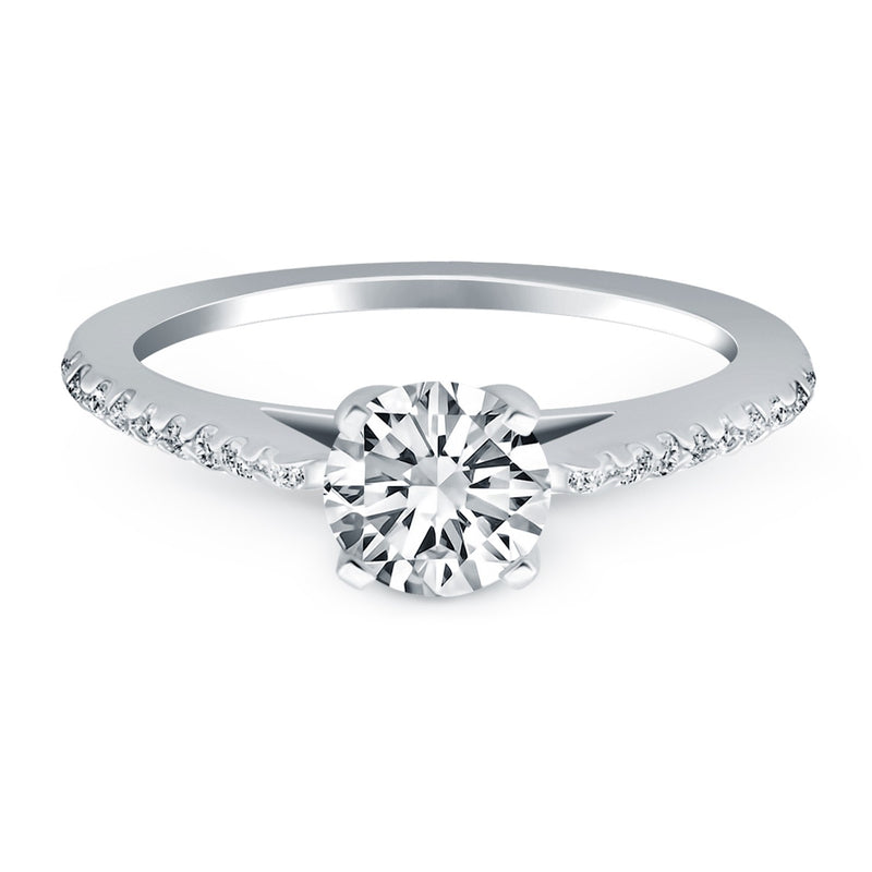 14K White Gold Micro Prong Diamond Cathedral Engagement Ring