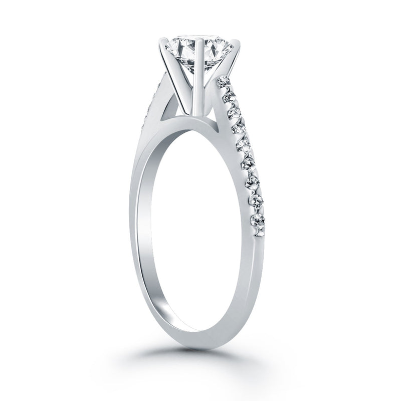 14K White Gold Micro Prong Diamond Cathedral Engagement Ring