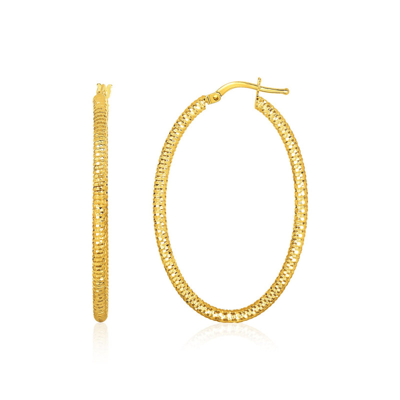 14K Yellow Gold Textured Oval Hoop Earrings