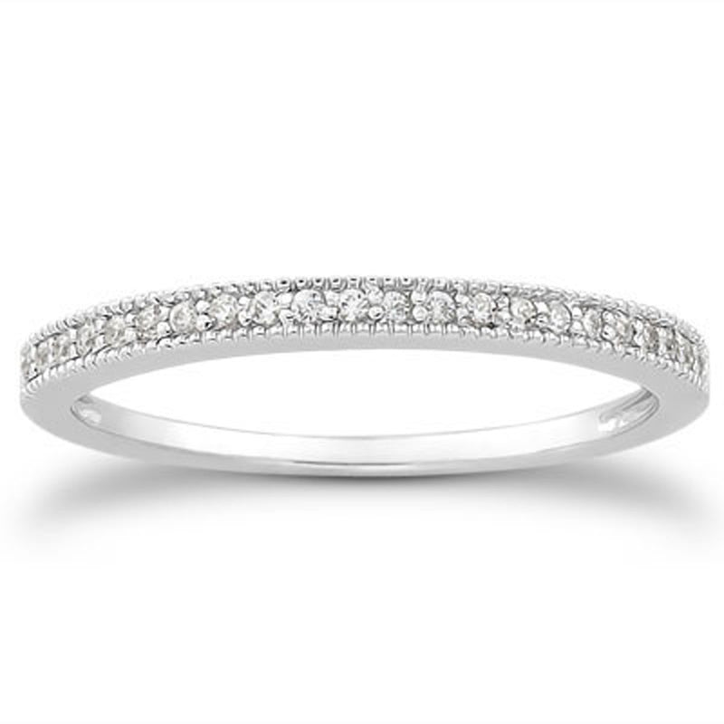 14K White Gold Diamond Micro Pave Diamond Milgrain Wedding Ring Band