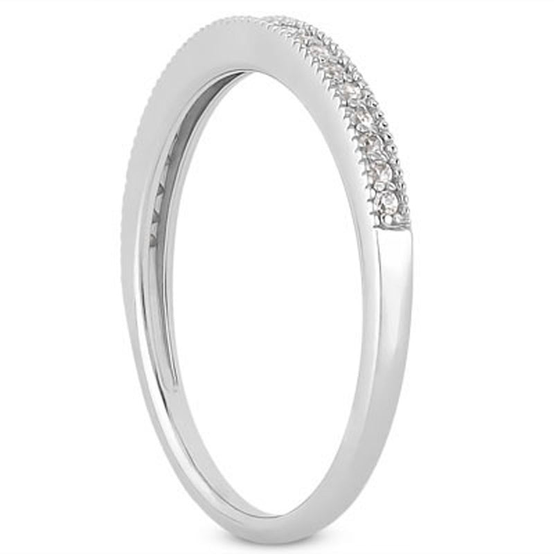 14K White Gold Diamond Micro Pave Diamond Milgrain Wedding Ring Band